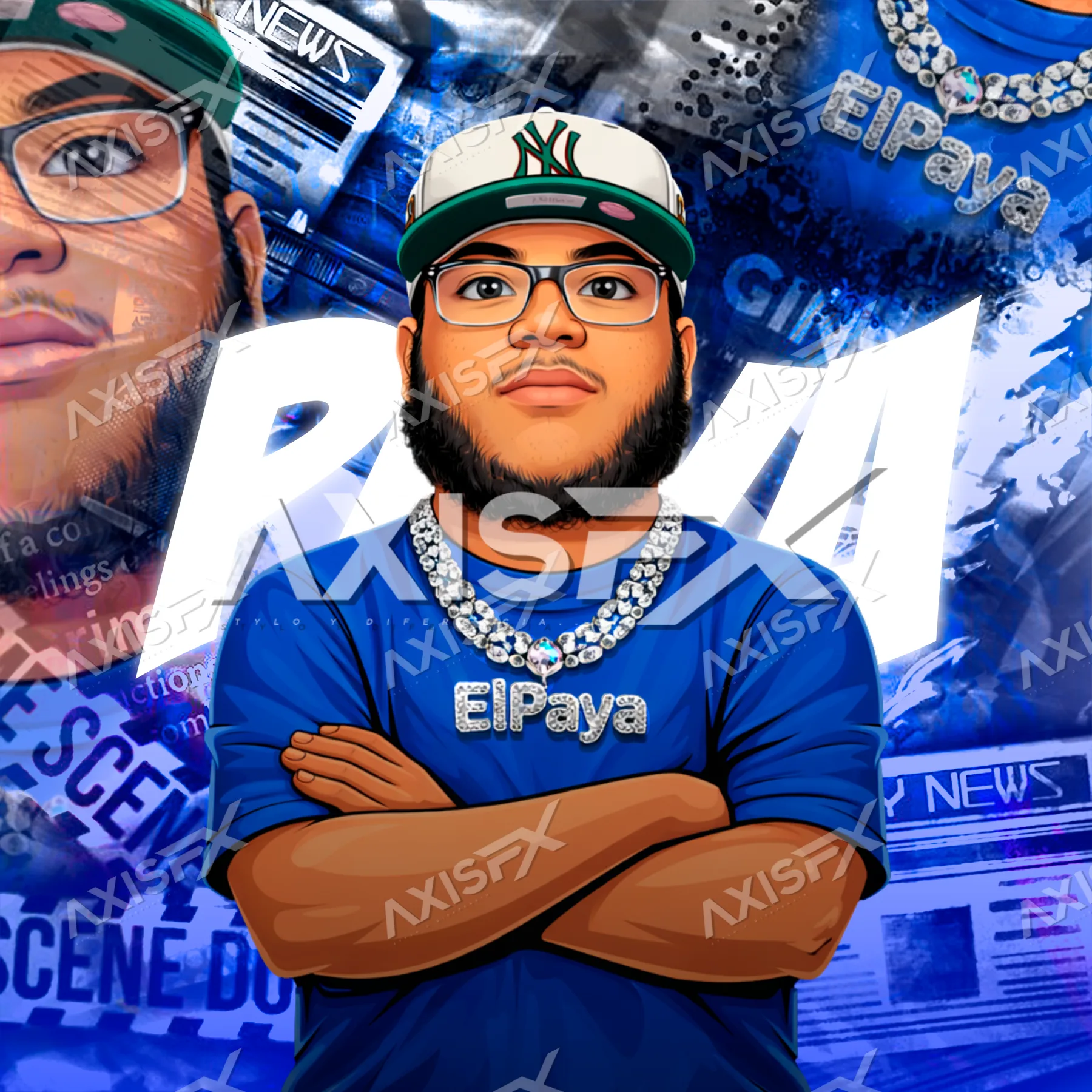 Ilustración de ElPaya con gorra y camiseta azul, foto de perfil
